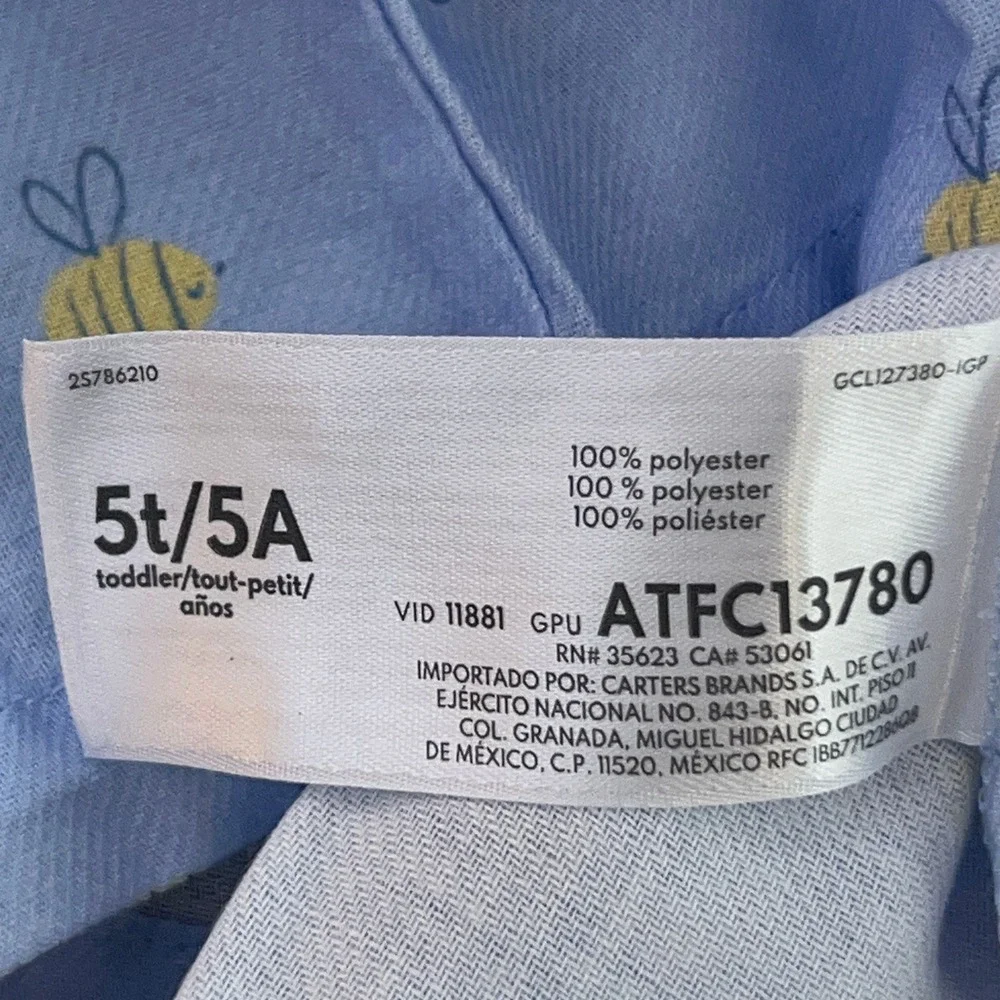 Carter's Toddler 5T Blue Bumblebee Print Button Front Pajama Top NWT